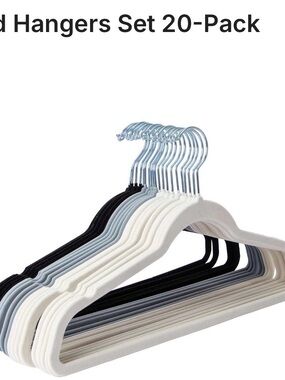 Non-Slip Velvet Clothes Hangers Set in White, Gray & Black - 20 Pack